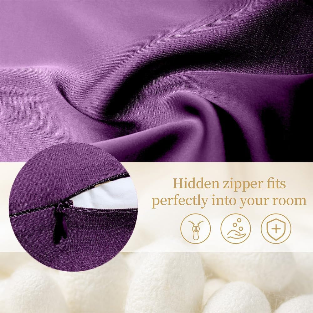 Mulberry Silk Pillow Cases Set of 2, Both Sides Real Silk Pillowcase for Hair and Skin Prevent Acne Pillowcase Organic Silk Pillowcases with Hidden Zipper（2 Pack, Purple, Queen）