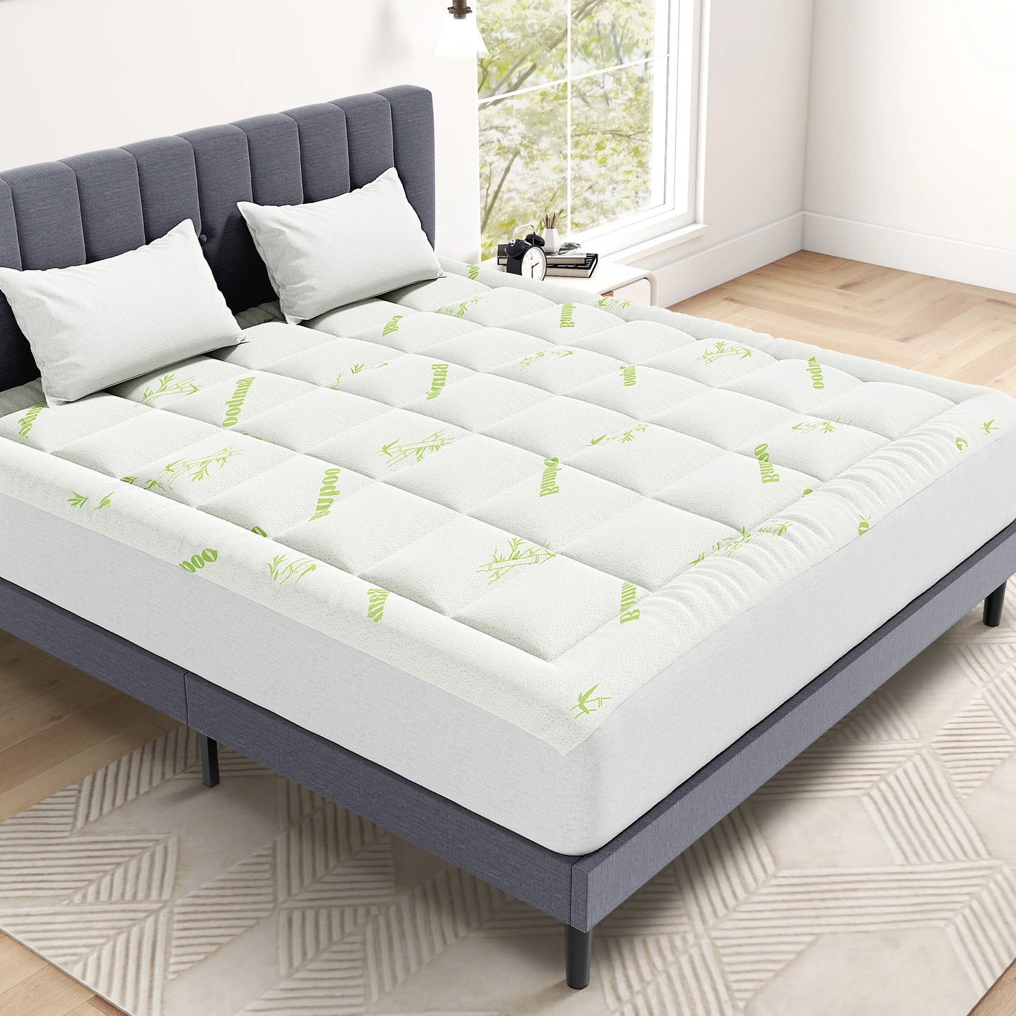 400G Bamboo Viscose Mattress Topper Ultra Soft Pillow Top Mattress Pad with Stretchable Pockets Breathable Cooling Topper