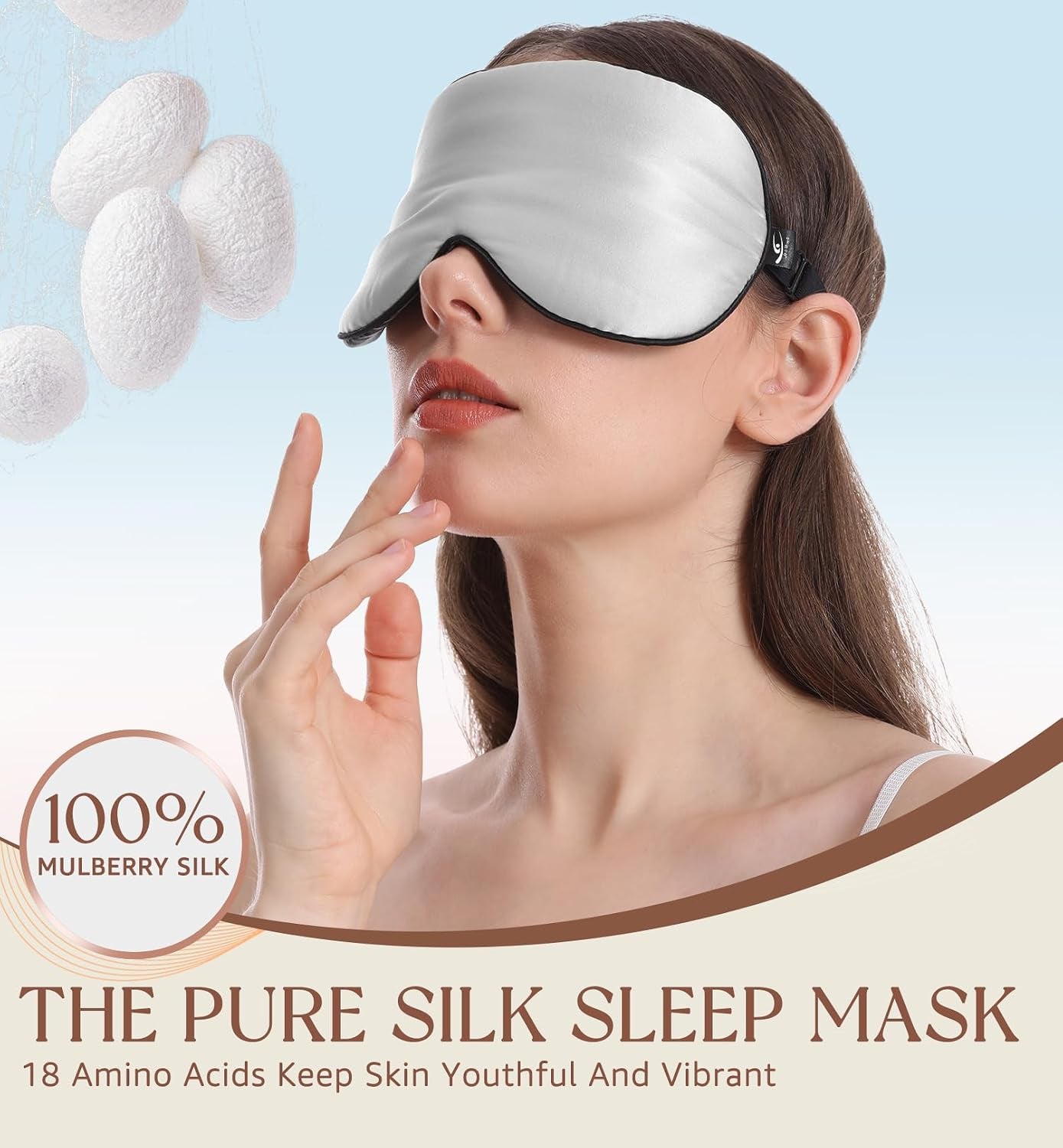 Silk Sleep Mask, 100% Natural Mulberry Silk of Double-Sided & Inner-Filling, Ultra-Smooth Soft, Adjustable Strap, Blocks Light for Night Sleeping, Travel, Office Naps (Gray)