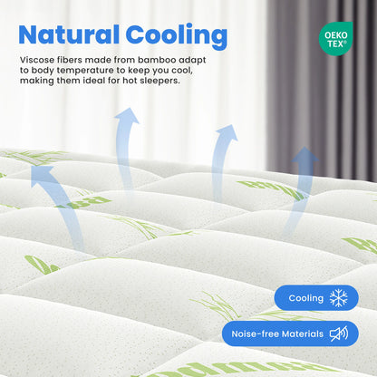 400G Bamboo Viscose Mattress Topper Ultra Soft Pillow Top Mattress Pad with Stretchable Pockets Breathable Cooling Topper