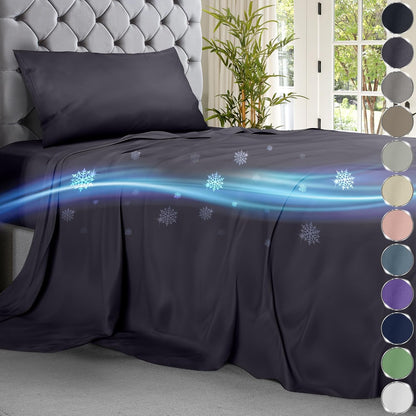 Cooling Bed Sheets Twin Set 3Pcs - Luxurious & Ultra-Soft Twin Size Cooling Sheets for Hot Sleepers - Comfortable Cool Bamboo Viscose Microfiber Sheets Twin Size W/Deep Pockets (Graphite)