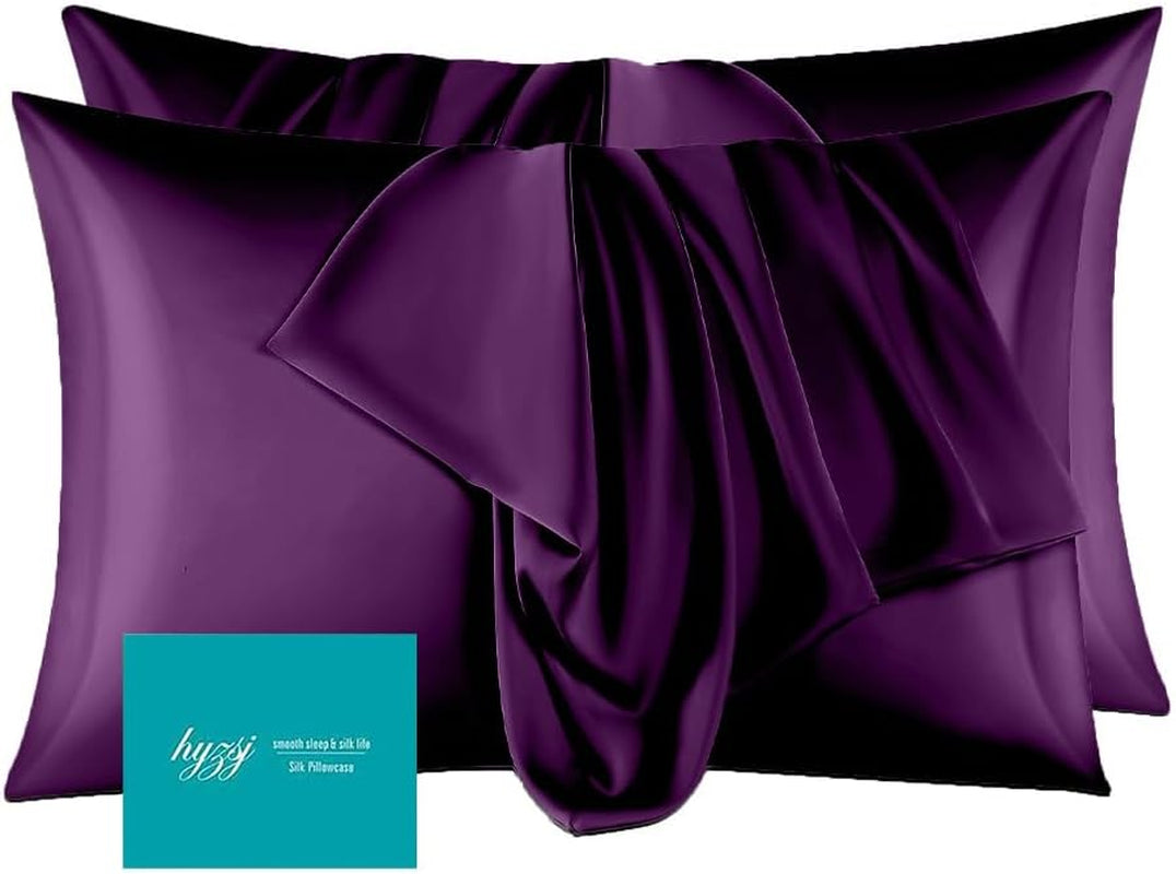 Mulberry Silk Pillow Cases Set of 2, Both Sides Real Silk Pillowcase for Hair and Skin Prevent Acne Pillowcase Organic Silk Pillowcases with Hidden Zipper（2 Pack, Purple, Queen）