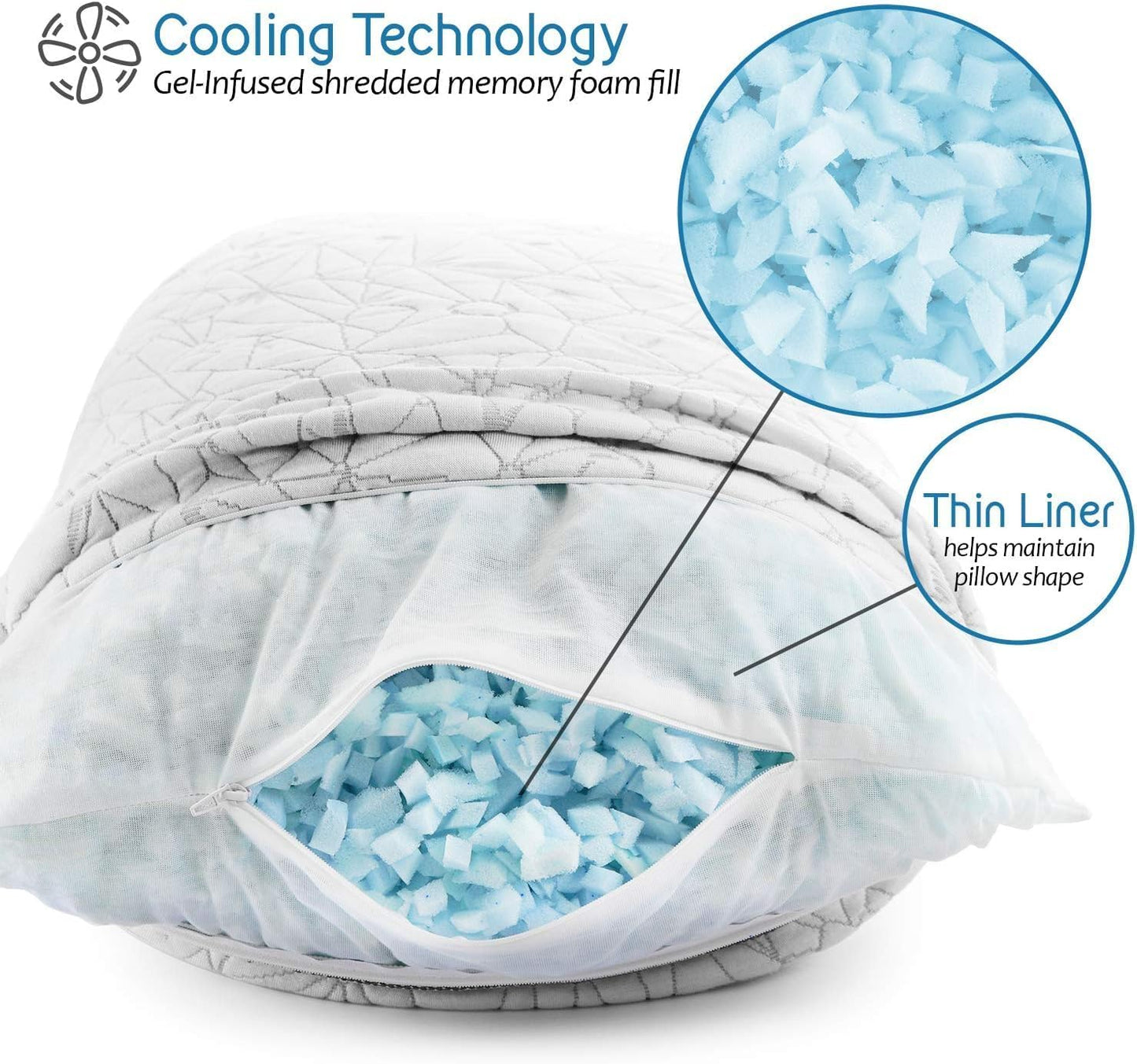 Gel-Infused Memory Foam Pillow - Shredded Memory Foam Pillow - Cooling Pillow (King - 2 Pack)