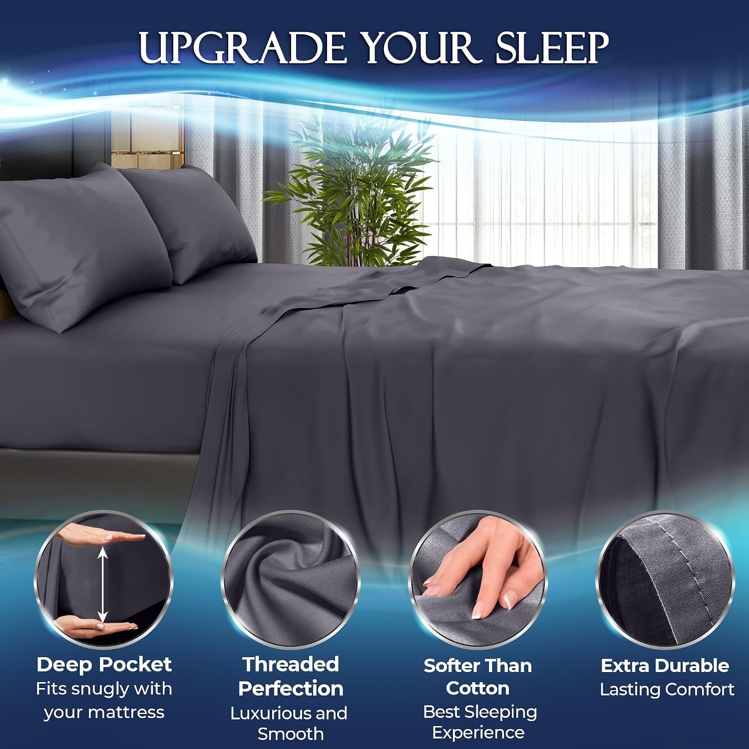 Cooling Bed Sheets Twin Set 3Pcs - Luxurious & Ultra-Soft Twin Size Cooling Sheets for Hot Sleepers - Comfortable Cool Bamboo Viscose Microfiber Sheets Twin Size W/Deep Pockets (Graphite)