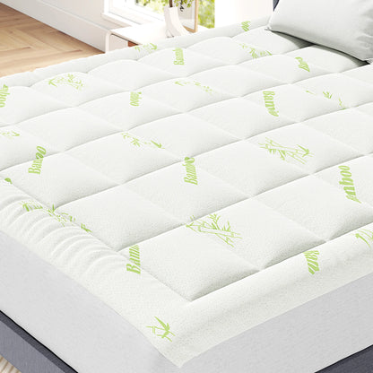 400G Bamboo Viscose Mattress Topper Ultra Soft Pillow Top Mattress Pad with Stretchable Pockets Breathable Cooling Topper