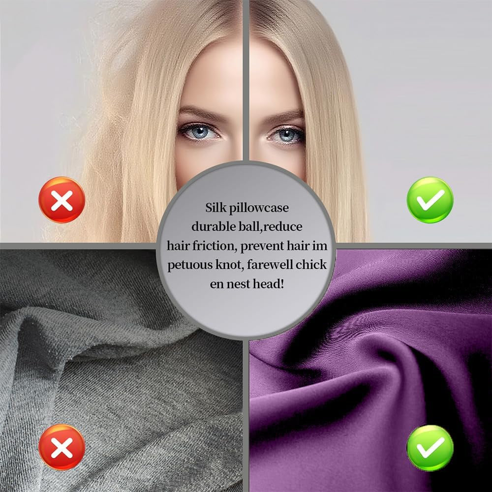 Mulberry Silk Pillow Cases Set of 2, Both Sides Real Silk Pillowcase for Hair and Skin Prevent Acne Pillowcase Organic Silk Pillowcases with Hidden Zipper（2 Pack, Purple, Queen）